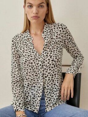 Reformation Women's Ocelet Black and White Spotted Blouse Size Small